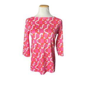 Whimsy Rose SPF Boat Neck Pink‎ Floral Summer Shirt Small